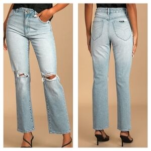 Rolla's Original Straight Faded Light Wash Distressed High Rise Jeans Size 25